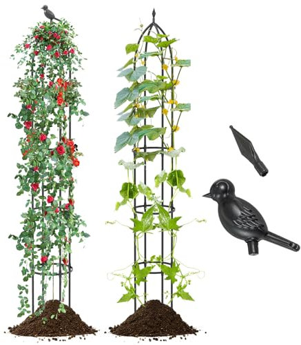 COSTWAY 2 Pack Garden Obelisk Trellis for Climbing Plants, 197cm Rustproof Metal Plant Cage with Adjustable Height, Vine Supports Plant Stand for Tomato, Rose, Vegetables
