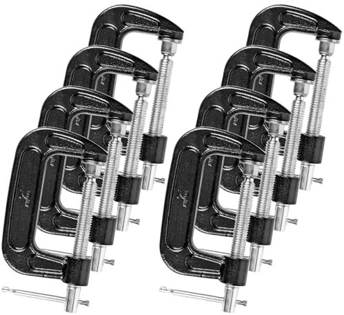 8 Pcs C Clamp 2 Inch Heavy Duty Steel C Clamp Set Cast Iron Frame Sliding T-Handle More Stability Massive Clamps for Woodworking, Welding, Building, Automotive Applications (Black)