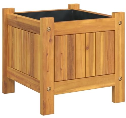 vidaXL Jardinière avec Doublure, Pot de Fleurs de Jardin, Bac à Plantes de Terrasse, Boîte de Plantation d'Extérieur pour Légumes Herbes, 31x31x30 cm Bois Massif d'Acacia