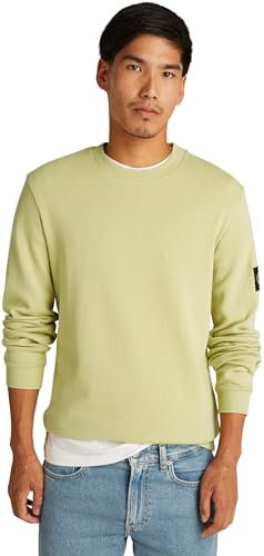 Calvin Klein Men’s Badge Cotton Waffle Long Sleeve Top, Green (Leek Green), L
