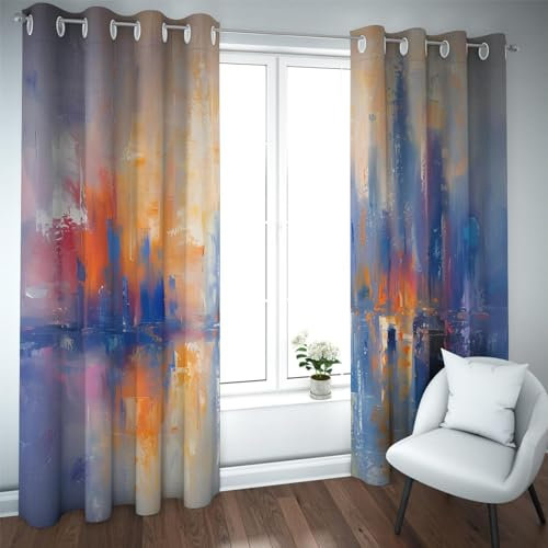 PARREN Distant City Blurred Landscape Vorhänge für Schlafzimmer Wärmeisolierte Verdunkelungsvorhänge für Wohnzimmer Fenstervorhänge Raumdekoration 2 Stück B140xL270cm