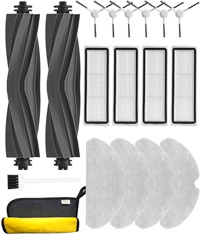 Yivy 18 Stück Zubehör Set für Dreame D10S, Dreame D10S Pro Staubsauger Ersatzteile: 2 Gummibürste,6 Seitenbürsten,4 HEPA-Filter,4 Wischtücher, 1 Putztuch, 1 Reinigungsbürste,Weiß
