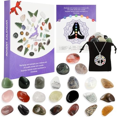 Edelstein Adventskalender 2025 Frauen, Adventskalender Edelsteine Weihnachtskalender mit 24 PCS Natürliche Heilkristalle für Meditation, Yoga, Adventskalender Kristalle Weihnachtsgeschenke für Frauen
