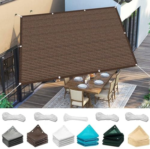 Tenda parasole da giardino, 150 x 340 cm, protezione dai raggi UV, con occhielli e corda in omaggio, traspirante, per esterni, per cortile, piscina, piante, colore marrone