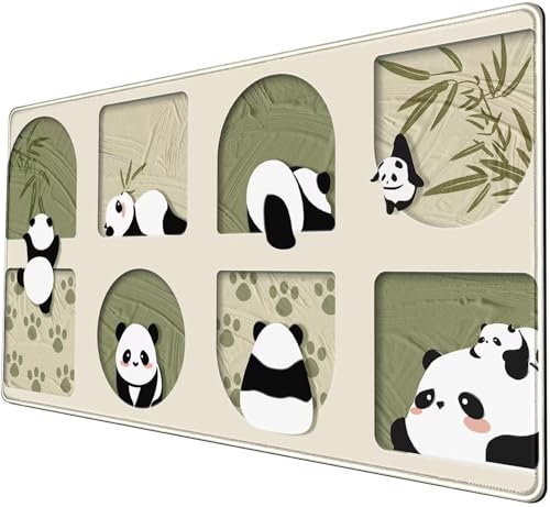 Nasdalgias Niedliche Kawaii-Panda-Schreibtischunterlage, groß, beige, XXL, Schreibtischunterlage, Tastaturmatte, niedliches Schreibtischzubehör, Bürodekoration, erweitertes Mauspad, 80 x 40 cm,