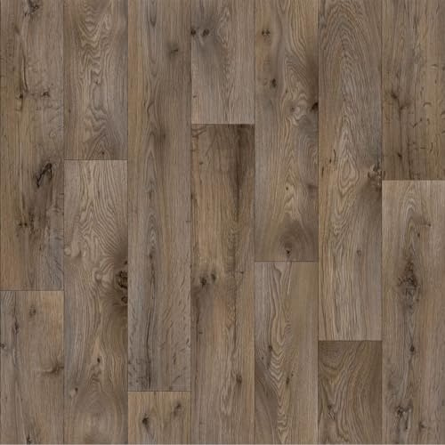 Brown Modern Wood Effect Anti-Slip Vinyl Flooring for Home, Shops, Offices, & Hospitals, 2.3mm Thick Cushion Backed Vinyl Sheet, 5 Years Warranty-1m(3'3) X 2m(6'6)-2m²