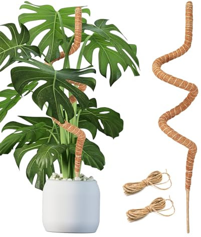 Haoledy 120cm Rankhilfe Monstera, Biegbarer Moosstab für Monstera Pflanzenstütze mit 2 stück Juteseilen 2m, 7mm Aluminiumkern Kokosstab Pflanzen Rankhilfe Pflanzenstab Monstera für Zimmerpflanzen