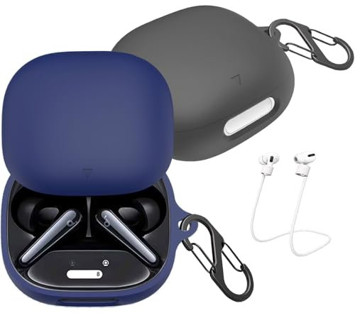 [2-Pack] easyBee Hülle Kompatibel mit Soundcore Liberty 4 Pro Earbuds, mit 2 Karabiner Anti-Verlust-Gurte, Flüssiges Silikon Case Stoßfest Schutzhülle Bluetooth Kopfhörer Tasche - Schwarz Blau