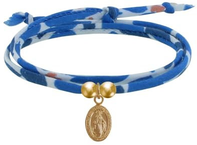 LES POULETTES BIJOUX - Bracelet Double Tour Lien liberty et Petite Médaille Vierge Miraculeuse Plaqué Or - Bleu Navy