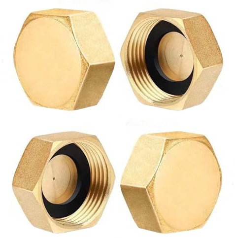 4 Pezzi Tappi Filettati in Ottone, Tappo Esagonale in Ottone, Tappo in Ottone con Filettatura Femmina da 3/4 di Pollice, con Guarnizione in Gomma per Lavatrice Valvola Radiatore Valvola Adattatore