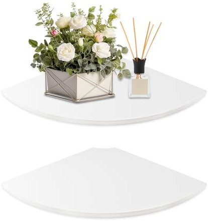 JJL Eckregal, 30 cm Tiefe fächerförmig Wandregal, 2er Set Holz Hängeregal mit Drahtloch für Schlafzimmer Eckdekoration, Weiß