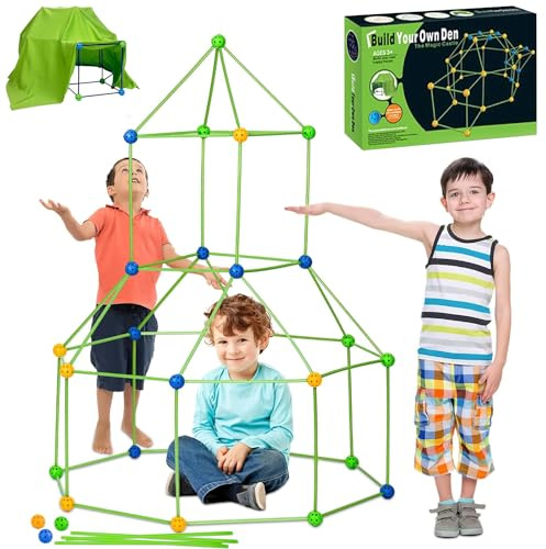 Den Building Kit for Kids, Fort Building Kit Construction Straws and Connectors Toys, Fortress Building Toys DIY Play Tent for 5+ Years Old Boys Girls Children Indoor Outdoor (150PCS Stick+Cloth)