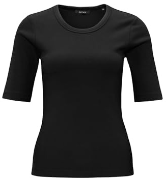 OPUS Damen Kurzarmshirt | Feines Rippshirt SUSTAFA Slim aus BCI Cotton Mix Black, 42