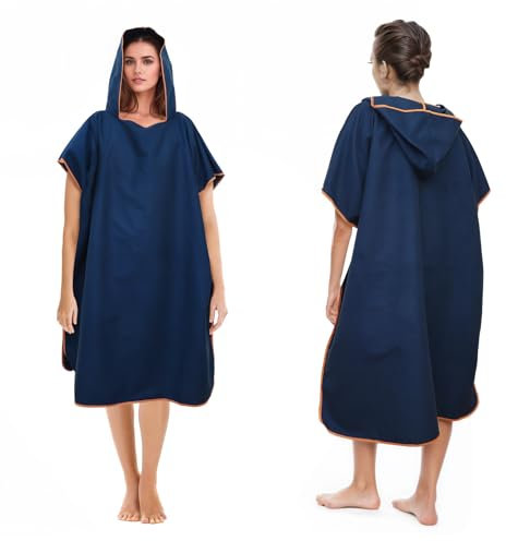 Poncho de bain pour homme et femme, serviette poncho, serviette de surf en microfibre, long porte-manteau avec capuche, pour homme et femme, serviette idéale pour la plage, le surf, le surf (bleu