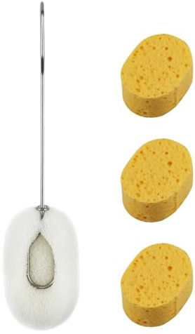 3 x Schwamm-Reinigungsbürste mit 1 Edelstahlgriff | Beidseitige Hochleistungsreinigung + Hochsaugfähiger Schwamm Für Dekanter, Babyflaschen, Enghalsflaschen Flaschen Aller Art Home