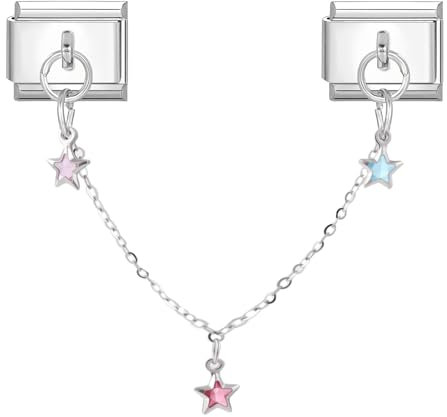 Heflashor Italian Charm Bracelet Modul mit Anhänger 9mm Edelstahl Nomination Armband Glieder Italienisches Charms Zubehör DIY Schmuck Accessoires Silber Mode Dangle Damen Mädchen Geschenk (3 Stern)