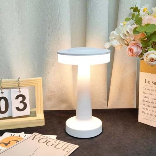 AoLa LED Akku Tischlampe Dimmbar Touch Hantel Tischleuchte USB Aufladbar 1800mAh Kabellos Schreibtischlampe mit Touch-Schalter Tragbar Nachttischlampe für Partys Nachtclubs Innen & Außen,Weiß
