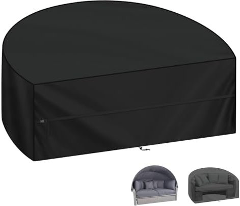 LAMUNI Sonneninsel Schutzhülle Halbrund Garteninsel Abdeckung für Sonneninsel, 420D Oxford Loungeinsel Abdeckhaube mit Schnallenriemen, Wasserdicht Abdeckplane für Liegeinsel, 230x120x100cm