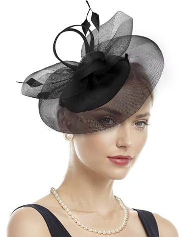 Zando Fascinators for Women, Hats and Fascinators for Weddings, Black Fascinator Headband, Wedding Hats for Women UK, Hair Accessories Wedding Guest, Bride Hat, Black, One Size