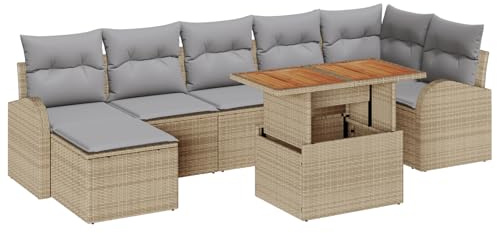 vidaXL 8-teiliges Garten-Sofa-Set mit Kissen in Beige aus Poly Rattan | Modulares Design für den Außenbereich, wetterfest, bequem für bis zu 5 Personen, perfekt für Terrasse oder Lounge.