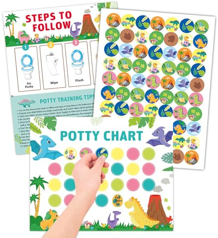 T TAKONE Töpfchentraining Belohnungssystem für Kinder– 10 Stück Belohnungstafeln & 280 Stück Wiederverwendbare Sticker im Dino-Design – Windelfrei mit Spaß
