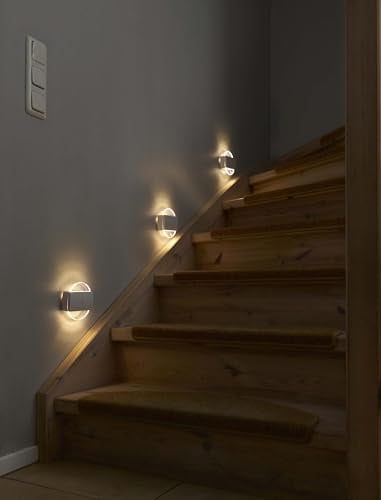 Northpoint LED Treppenlicht Nachtlicht Orientierungslicht mit Bewegungsmelder Batteriebetrieben warmweiß 3er-Set (Rund)