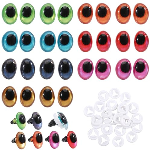 CHGCRAFT 14 Stück 7 Farbe Ovale Sicherheitsaugen mit Unterlegscheiben 18×13,5 mm Sicherheitsaugen aus Kunststoff Puppenaugen für Gehäkelte Stofftiere