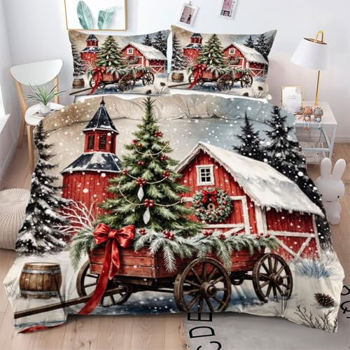 Gumntun Copripiumino Matrimoniale 260x240 cm Albero di Natale Verde, Lavabile in Lavatrice Completo Letto, 3D Microfibra Stampa Biancheria da Letto per Tutte Le Stagioni, 2 x Federe 50x80 cm