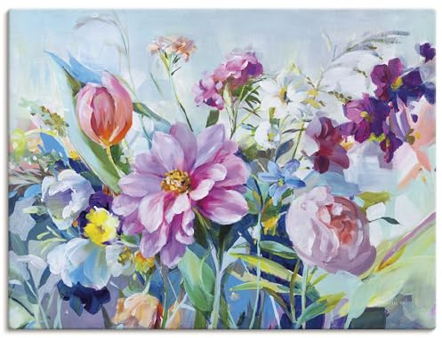 ARTLAND Wanddeko Leinwand Bilder Wandbild 40x30 cm aesthetic room decor dopamin deko Blumen Sommer Garten U5RC