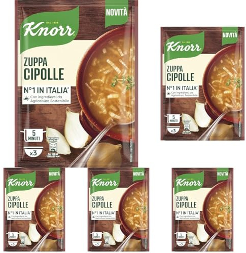 Knorr Zuppa Cipolle, Piatti Pronti Knorr con Verdure da Agricoltura Sostenibile, Senza Coloranti, Fonte di Fibre, 61 g (Confezione da 5)