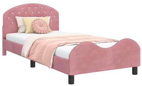 vidaXL Cadre de lit pour Enfants avec tête de lit Rose 90 x 190 cm, Chambre Moderne, lit rectangulaire en Bois Solide, Design Minimaliste, Solution de Sommeil stylée