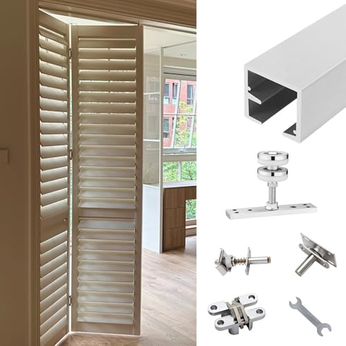 rail porte coulissante Rail de Porte Pliante Coulissante Silencieuse avec Quincaillerie, Rail Alliage D'aluminium, Kit Remplacement Porte Bois, Ouverture D'un Côté(2 doors,90cm/35.4in)