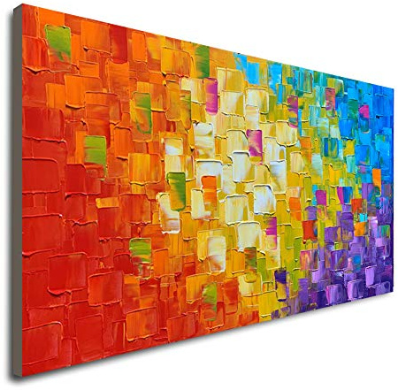 Seekland Art Hand Painted Texture Oil Painting on Canvas Abstract Wall Art Deco Contemporary Artwork Framed Ready to Hang (48 * 24 inch)