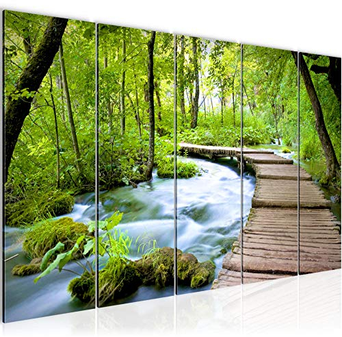 Runa Art Wandbild XXL Landschaft Brücke Schlafzimmer Wohnzimmer 200 x 80 cm Grün 5 Teilig - Made in Germany - 607455a