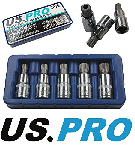 US PRO USP2076 Lot de 5 douilles à trois embouts carrés avec cannelures 1/2 M10-M18