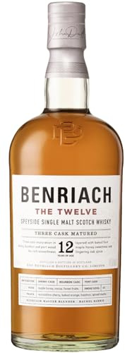 BENRIACH 12 Jahre - Single Malt Whisky - Inklusive Geschenkverpackung - Ein Mix aus Maraschino-Kirsche, gebackene Orange und Haselnuss - 0.7L/46% Vol.