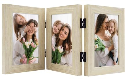 Frametory, Dreifach-Bilderrahmen, aufklappbar, 10,2 x 15,2 cm, 3 Klapprahmen, Desktop-Glasrahmen, vertikal, Beige, 10,2 x 15,2 cm