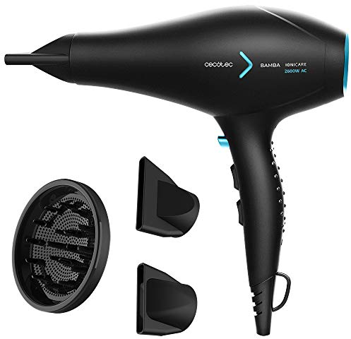 Cecotec Secador de pelo iónico Bamba IoniCare 5350 Powershine Ice. 2600 W, Ion real, Dos Boquillas de precisión, Difusor máximo volumen, Ajuste de temperatura y velocidad