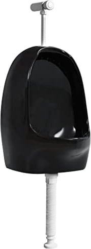 vidaXL Urinoir Suspendu avec Valve de Chasse d'Eau Urinoir Mural Salle de Bains Toilette Salle d'Eau Maison Adultes Hommes Intérieur Céramique Noir