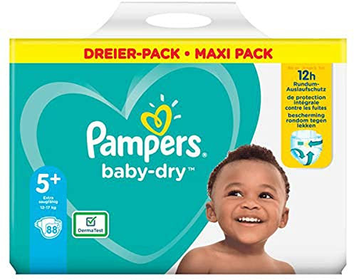 Pampers Baby-Dry Größe 5+, 88 Windeln, bis zu 12 Stunden Rundumschutz, 12-17kg
