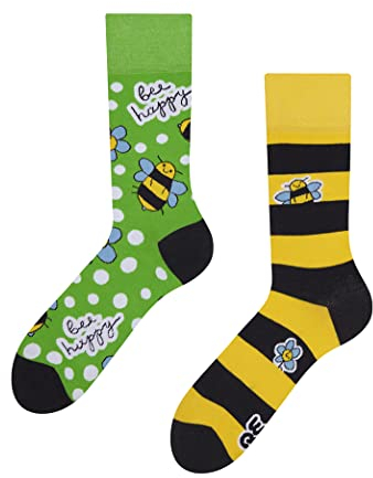 Dedoles Socken Unisex Damen Herren & Kinder Baumwolle viele lustige Designs 1 Paar Geschenk links rechts verschieden, Farbe Gelb, Motiv Bienen, Gr. 35-38