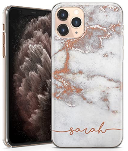 TULLUN Personalisierte Handyhülle für iPhone 11 - Klare Hartplastik Benutzerdefinierte Rose Gold Marmor V2 Marble Buchstabe Initialen Name Text - Name