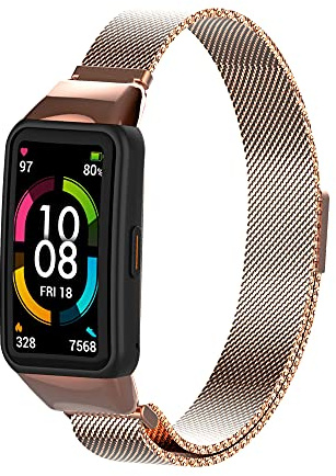 PaceBid Metall Armband Kompatibel mit Huawei Band 6/6 Pro, Magnetisch | für Honor Band 6, Mesh Gewebte Edelstahl Magnetisch Ersatzarmband, Klassisches Verstellbarer Uhrenarmband (Roségold)