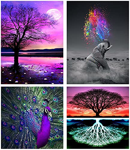 Diamond Painting, 4 Pack DIY 5d Diamant Painting Bilder für Erwachsene & Kinder [mit Diamond Painting Zubehör] Diamant malerei Kits Malen nach Zahlen Wohnzimmer Bilder Dekoration für Home Wall