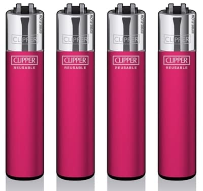 Original Clipper Feuerzeuge Einfarbig 4er Set (z.B. Soft Touch, Crystal, Metalic, solid Fluro) + 1 Clipper DHOBIA Feuerzeug GRATIS (Solid Fluroesc. Pink)