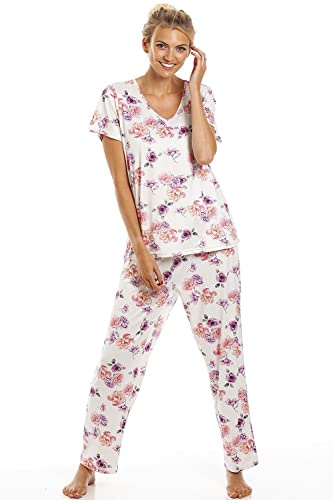 Camille Short Sleeve Floral Womens Pyjamas – Lightweight & Breathable Full-Length Pyjamas For Women With Elasticated Waist – Soft, Comfortable & Stylish Ladies PJs