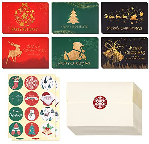 AIEX 24 Stück Weihnachtskarten mit Umschlag Set, Weihnachtsgrußkarten Weihnachtskarten Runde Weihnachtsaufkleber für Winter Weihnachten Feiertage Geschenkkarten