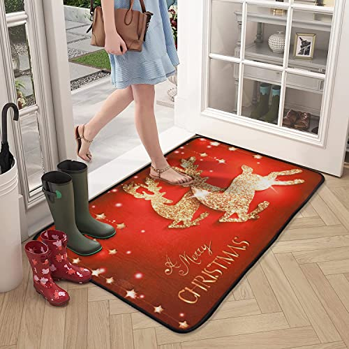 Aohcae 40 * 60CM Weihnachtsteppich Matten, Weihnachten Fußmatten Weihnachten Teppich für Schlafzimmer, Flur Wohnzimmer Boden, Küche Badezimmer Teppich(Hirsch)