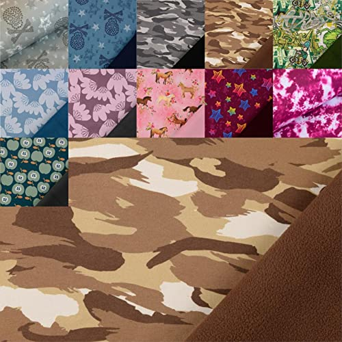 Softshell bedruckt Totenköpfe, Camouflage, Blumen, Sterne - Stoff Meterware angeraut, wasserabweisend - Outdoorstoff, Regenstoff *ab 50 cm, Farbe: 007 Camouflage braun