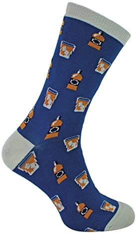 Mr Heron Mens Novelty Whisky Socks Bamboo Funny Whiskey Patterned Dress Socks (6-11, Whiksy (Navy))